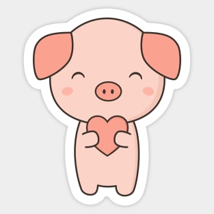 Pig With Kawaii Cute Heart Sticker